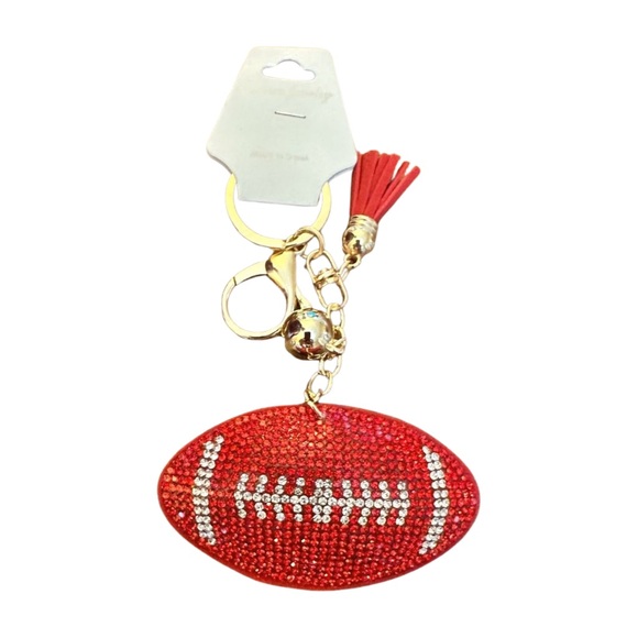 Red Rhinestone Football Keychain - Picture 1 of 1